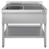 Stainless Steel Commercial Sink Unit ECO - 1000x600mm - with Single Bowl Left-hand - with Undershelf - with Upstand