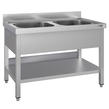 Stół zlewozmywakowy ECO - 1000x600 mm - z półką dolną & 2 zlewami w środku - Prime Gastro