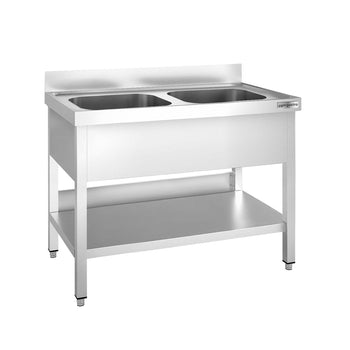 Stół zlewozmywakowy PREMIUM - 1000x600 mm - z półką dolną & 2 zlewami w środku - Prime Gastro