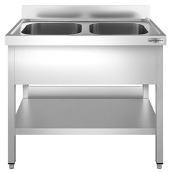 Stół zlewozmywakowy PREMIUM - 1000x600 mm - z półką dolną & 2 zlewami w środku