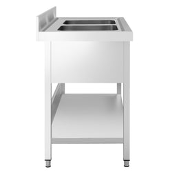 Stół zlewozmywakowy PREMIUM - 1000x600 mm - z półką dolną & 2 zlewami w środku