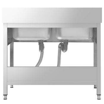 Stół zlewozmywakowy PREMIUM - 1000x600 mm - z półką dolną & 2 zlewami w środku - Prime Gastro