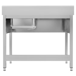 Stainless Steel Commercial Sink Unit ECO - 1000x600mm - with Single Bowl Right-hand - with Undershelf - with Upstand