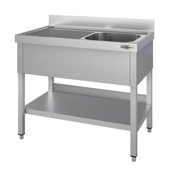 Stół zlewozmywakowy ECO - 1000x600 mm - z półką dolną i 1 zlewem po prawej stronie - Prime Gastro