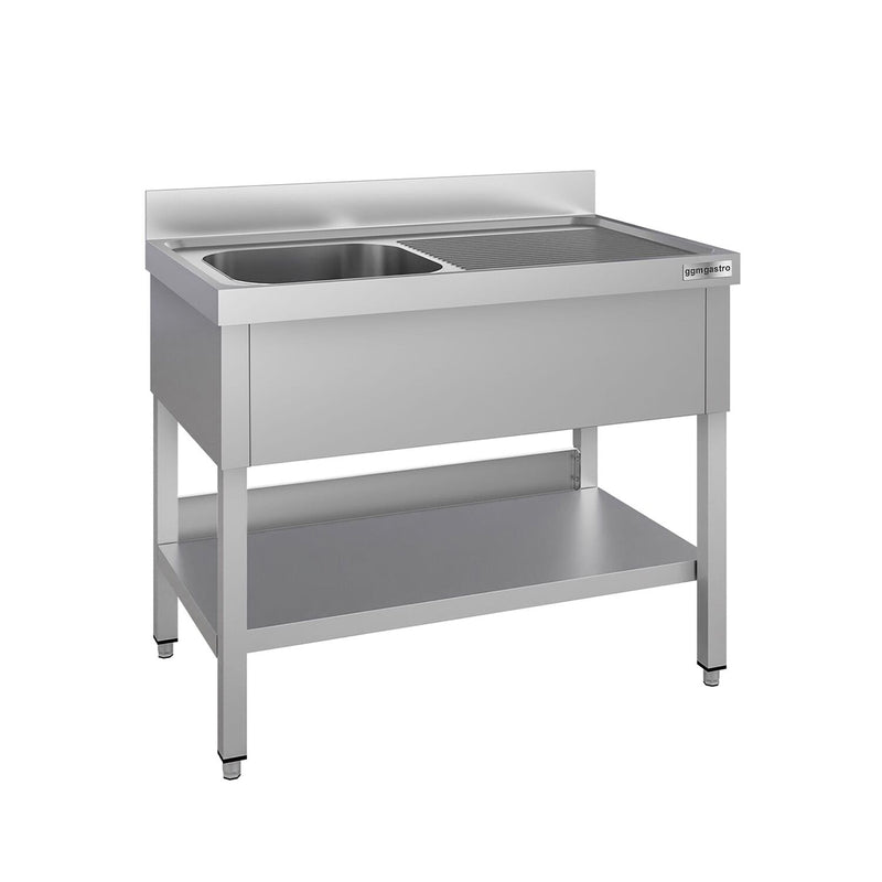 Stainless Steel Commercial Sink Unit ECO - 1000x700mm - with Single Bowl Left-hand - with Undershelf