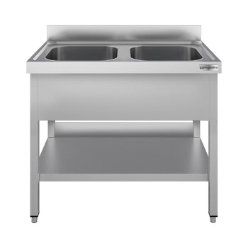 Stół zlewozmywakowy ECO - 1000x700 mm - z półką dolną & 2 zlewami w środku - Prime Gastro