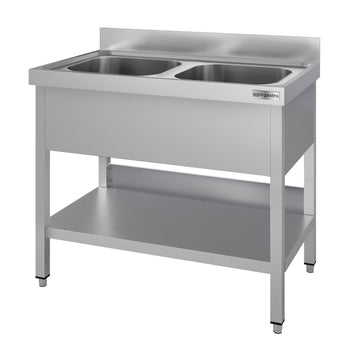Stół zlewozmywakowy ECO - 1000x700 mm - z półką dolną & 2 zlewami w środku - Prime Gastro