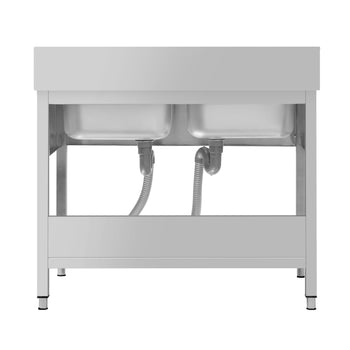 Stół zlewozmywakowy ECO - 1000x700 mm - z półką dolną & 2 zlewami w środku - Prime Gastro