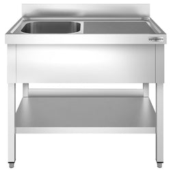 Stainless Steel Commercial Sink Unit PREMIUM - 1200x600mm - with Single Bowl Left-hand - with Undershelf