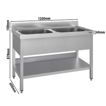 Stół zlewozmywakowy ECO - 1200x600 mm - z półką dolną & 2 zlewami w środku - Prime Gastro