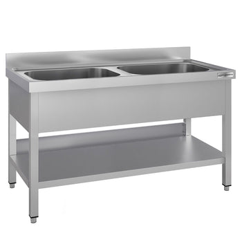 Stół zlewozmywakowy ECO - 1200x600 mm - z półką dolną & 2 zlewami w środku - Prime Gastro