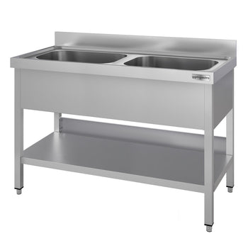 Stół zlewozmywakowy ECO - 1200x600 mm - z półką dolną & 2 zlewami w środku - Prime Gastro
