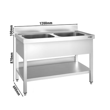 Stół zlewozmywakowy PREMIUM - 1200x600 mm - z półką dolną & 2 zlewami w środku - Prime Gastro
