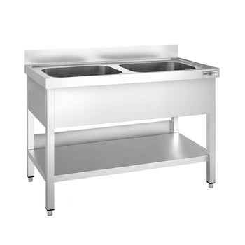 Stół zlewozmywakowy PREMIUM - 1200x600 mm - z półką dolną & 2 zlewami w środku - Prime Gastro