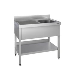 Stół ze zlewem ECO - 1200x600x970mm - z półką - 1-komorowy komora po prawej stronie skręcany
