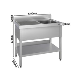 Stół ze zlewem ECO - 1200x600x970mm - z półką - 1-komorowy komora po prawej stronie skręcany