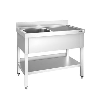 Stół zlewozmywakowy PREMIUM - 1200x700 mm - z półką dolną i 1 zlewem po lewej stronie - Prime Gastro