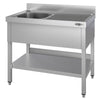 Stainless Steel Commercial Sink Unit ECO - 1200x700mm - with Single Bowl Left-hand - with Undershelf - with Upstand
