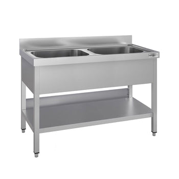 Stół zlewozmywakowy ECO - 1200x700 mm - z półką dolną & 2 zlewami w środku - Prime Gastro