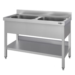 Stół ze zlewem ECO - 1200x700x970mm - z półką - 2-komorowy komory pośrodku