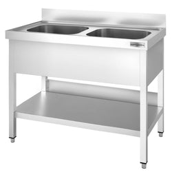 Stół ze zlewem PREMIUM - 1200x700x970mm - z półką - 2-komorowy komory pośrodku
