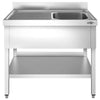 Stainless Steel Commercial Sink Unit PREMIUM - 1200x700mm - with Single Bowl Right-hand - with Undershelf - with Upstand