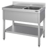 Stainless Steel Commercial Sink Unit ECO - 1200x700mm - with Single Bowl Right-hand - with Undershelf - with Upstand