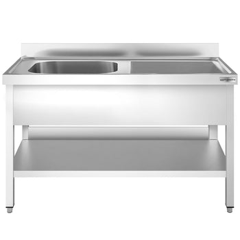 Stół zlewozmywakowy PREMIUM - 1400x600 mm - z półką dolną i 1 zlewem po lewej stronie - Prime Gastro