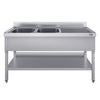 Stainless Steel Commercial Sink Unit ECO - 1400x600mm - with Double Bowl Left-hand - with Undershelf - with Upstand