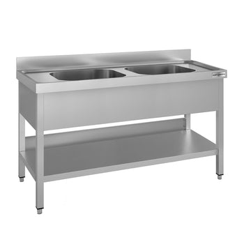 Stół zlewozmywakowy ECO - 1400x600 mm - z półką dolną & 2 zlewami w środku - Prime Gastro