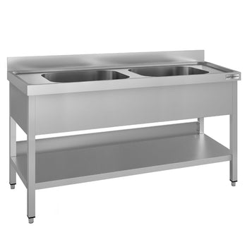 Stół zlewozmywakowy ECO - 1400x600 mm - z półką dolną & 2 zlewami w środku - Prime Gastro