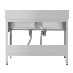 Stół ze zlewem ECO - 1400x600x970mm - z półką - 2-komorowy komory pośrodku skręcany