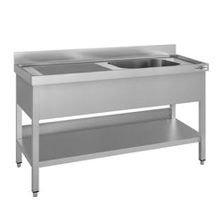 Stół ze zlewem ECO - 1400x600x970mm - z półką - 1-komorowy komora po prawej stronie