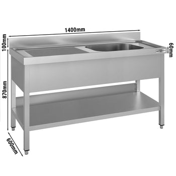 Stół zlewozmywakowy ECO - 1400x600 mm - z półką dolną i 1 zlewem po prawej stronie - Prime Gastro