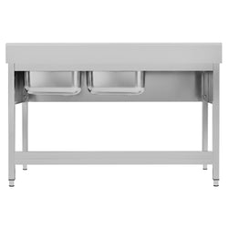 Stainless Steel Commercial Sink Unit ECO - 1400x600mm - with Double Bowl Right-hand - with Undershelf - with Upstand