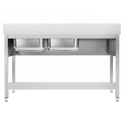 Stainless Steel Commercial Sink Unit PREMIUM - 1400x700mm - with Double Bowl Right-hand - with Undershelf - with Upstand