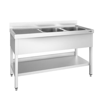 Stół zlewozmywakowy PREMIUM - 1400x600mm - - z półką dolną i 2 zlewami po prawej stronie - Prime Gastro