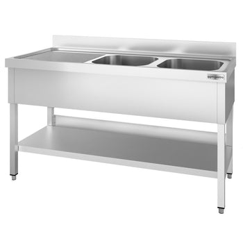 Stół zlewozmywakowy PREMIUM - 1400x600mm - - z półką dolną i 2 zlewami po prawej stronie - Prime Gastro