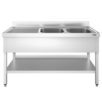 Stół zlewozmywakowy PREMIUM - 1400x600mm - - z półką dolną i 2 zlewami po prawej stronie - Prime Gastro