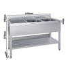Stainless Steel Commercial Sink Unit ECO - 1400x600mm - with Double Bowl Right-hand - with Undershelf - with Upstand