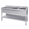 Stainless Steel Commercial Sink Unit ECO - 1400x600mm - with Double Bowl Right-hand - with Undershelf - with Upstand