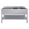 Stainless Steel Commercial Sink Unit ECO - 1400x600mm - with Double Bowl Right-hand - with Undershelf - with Upstand