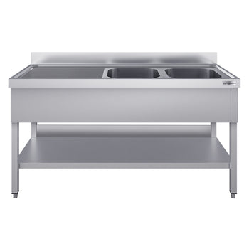 Stół zlewozmywakowy ECO - 1400x600mm - z półką dolną i 2 zlewami po prawej stronie - Prime Gastro