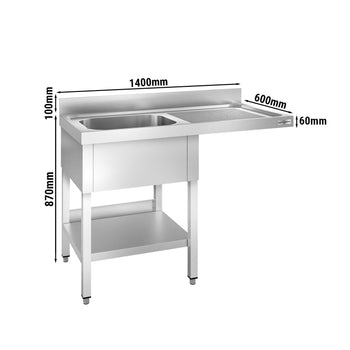 Stół zlewozmywakowy dla zmywarki do naczyń - 1400x600 mm - z 1 zlewem po lewej stronie - Prime Gastro