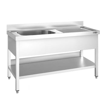 Stół zlewozmywakowy PREMIUM - 1400x700mm - z półką dolną i 1 zlewem po lewej stronie - Prime Gastro