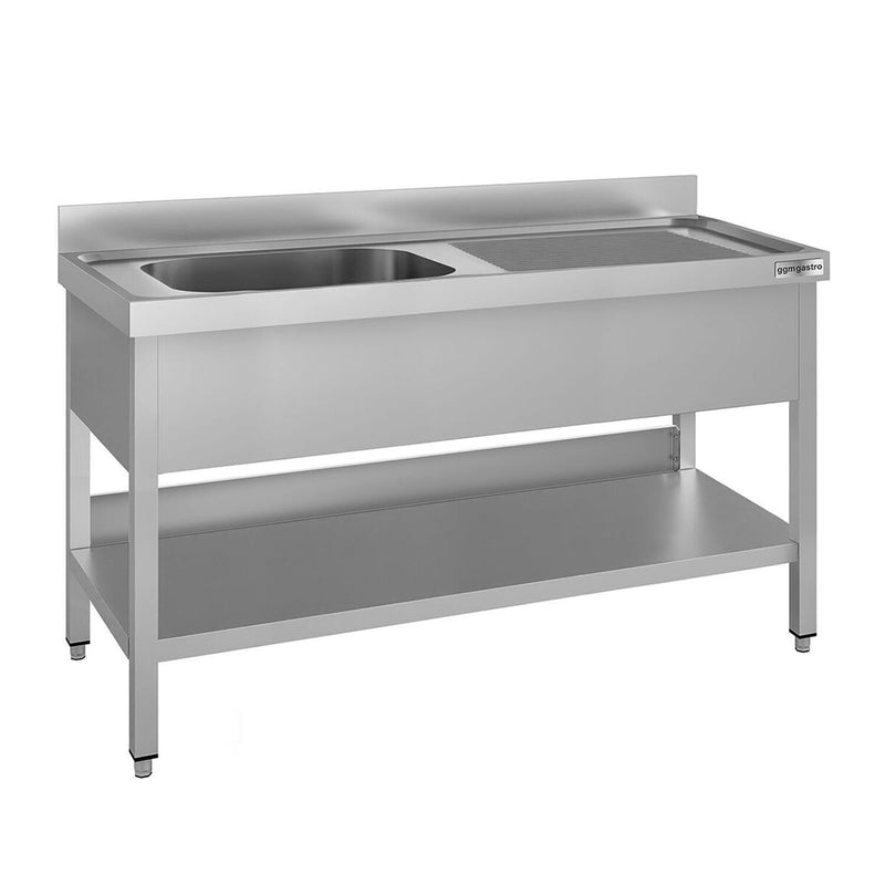 Stainless Steel Commercial Sink Unit ECO - 1400x700mm - with Single Bowl Left-hand - with Undershelf - with Upstand