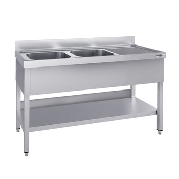 Stół zlewozmywakowy ECO - 1400x700mm - z półką dolną i 2 zlewami po lewej stronie - Prime Gastro