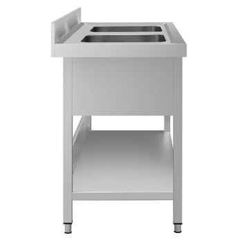 Stół zlewozmywakowy ECO - 1400x700 mm - z półką dolną & 2 zlewami w środku - Prime Gastro