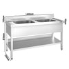 Stół zlewozmywakowy PREMIUM – stal nierdzewna – 1400 x 700 mm – z półką dolną – ze zlewem 2-komorowym pośrodku – z rantem
