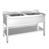 Stół zlewozmywakowy PREMIUM – stal nierdzewna – 1400 x 700 mm – z półką dolną – ze zlewem 2-komorowym pośrodku – z rantem